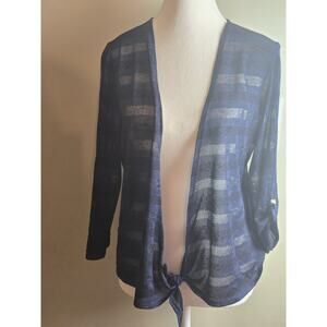 Chico's Easywear Open Drape Knit Cardigan Sweater Sz 1 Blue Black Lightweight